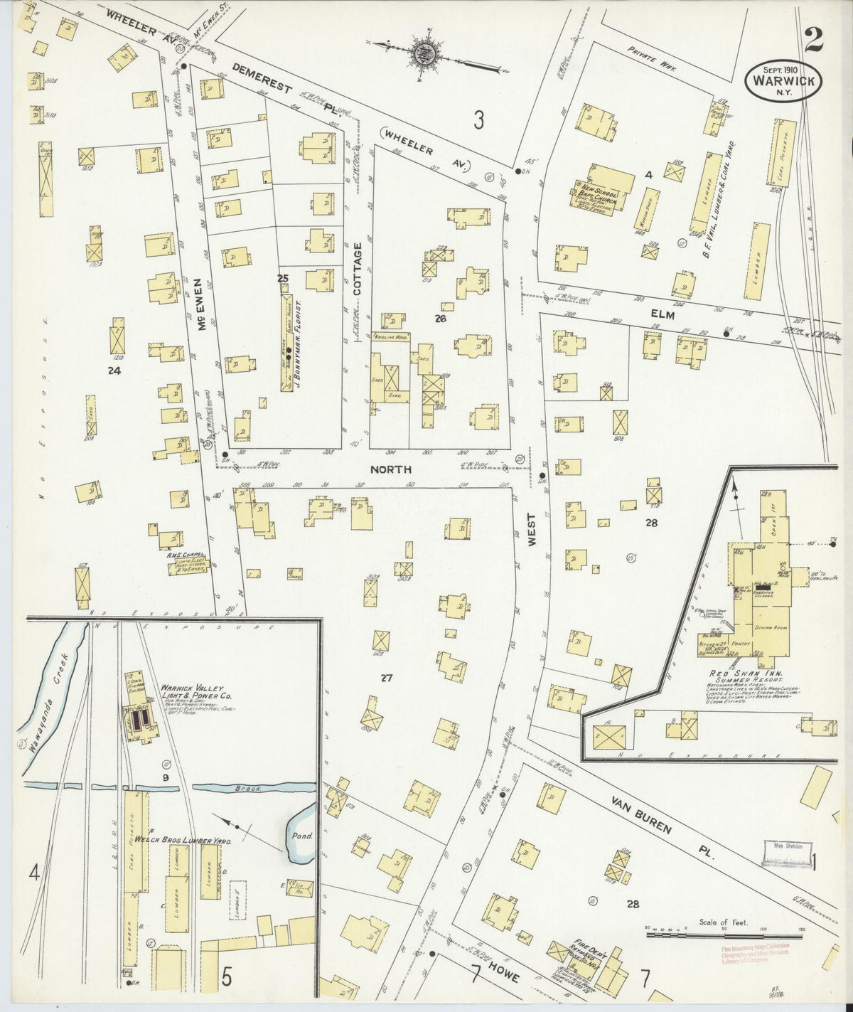 Sanborn Fire Insurance Map from Warwick, Orange County, New York (1910), Sheet #0002 - Complete Map Set gallery image, historic Sanborn map, vintage wall art, New York New York