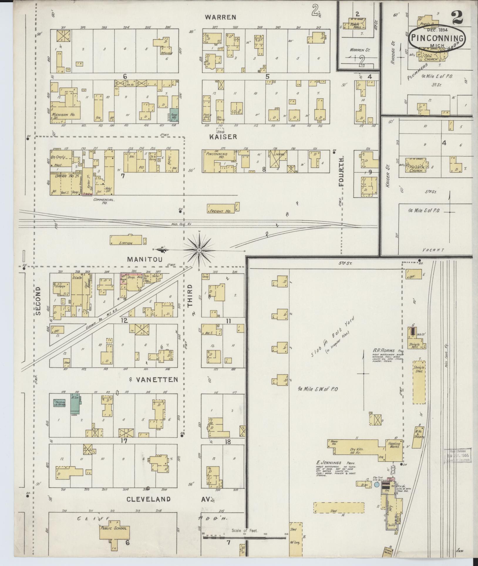 Sanborn Fire Insurance Map from Pinconning, Bay County, Michigan (1894), Sheet #0002 - Complete Map Set gallery image, historic Sanborn map, vintage wall art, Michigan Michigan