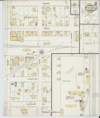 Sanborn Fire Insurance Map from Pinconning, Bay County, Michigan (1894), Sheet #0002 - Complete Map Set gallery image, historic Sanborn map, vintage wall art, Michigan Michigan