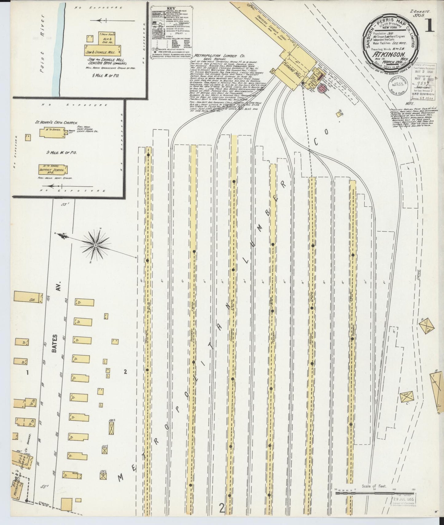 Sanborn Fire Insurance Map from Atkinson, Iron County, Michigan (1900), Sheet #0001 - Historic Sanborn Fire Insurance Map Print, vintage old map wall art, antique decor, genealogy gift, Michigan Michigan map