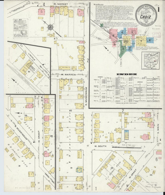 Sanborn Fire Insurance Map from Cadiz, Harrison County, Ohio (1916), Sheet #0001 - Historic Sanborn Fire Insurance Map Print, vintage old map wall art, antique decor, genealogy gift, Ohio Ohio map