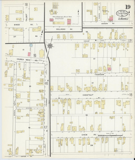 Sanborn Fire Insurance Map from Easton, Talbot County, Maryland (1912), Sheet #0019 - Historic Sanborn Fire Insurance Map Print, vintage old map wall art, antique decor, genealogy gift, Maryland Maryland map