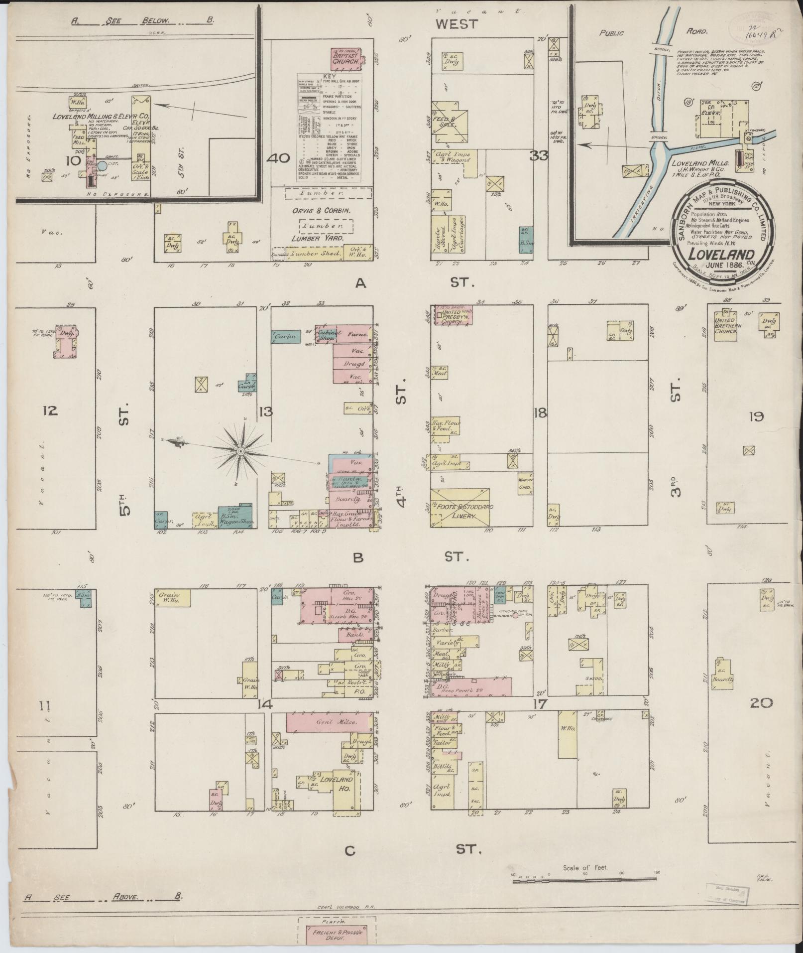 Sanborn Fire Insurance Map from Loveland, Larimer County, Colorado (1886), Sheet #0001 - Historic Sanborn Fire Insurance Map Print, vintage old map wall art, antique decor, genealogy gift, Colorado Colorado map