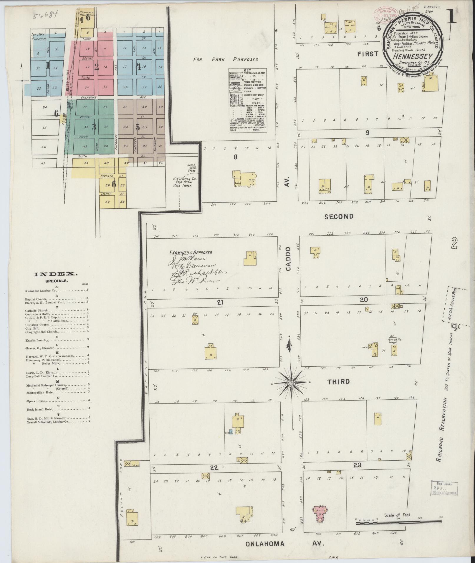 Sanborn Fire Insurance Map from Hennessey, Kingfisher County, Oklahoma (1895), Sheet #0001 - Complete Map Set gallery image, historic Sanborn map, vintage wall art, Oklahoma Oklahoma