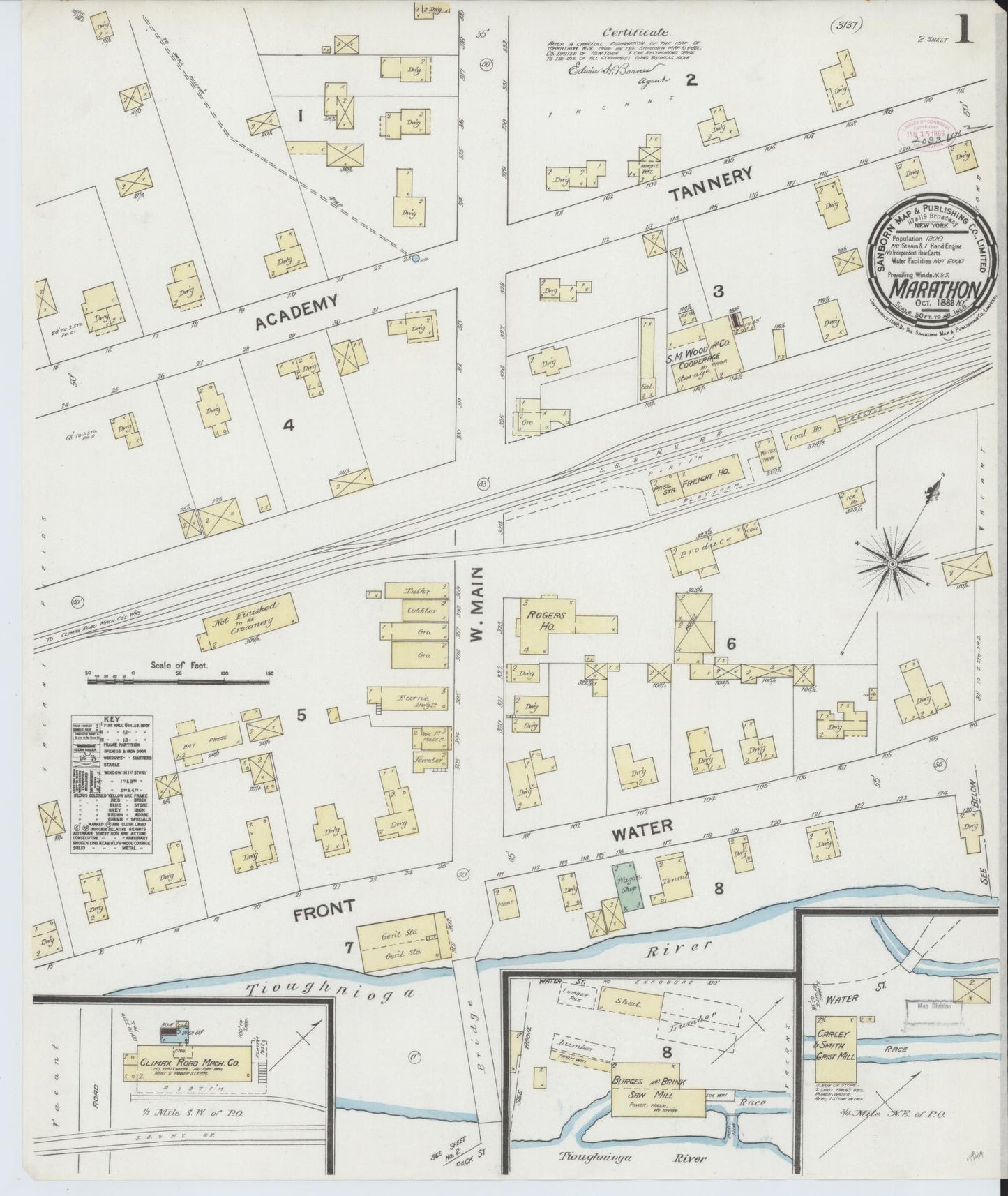 Sanborn Fire Insurance Map from Marathon, Cortland County, New York. (1888) – Historic Sanborn Fire Insurance Map Print