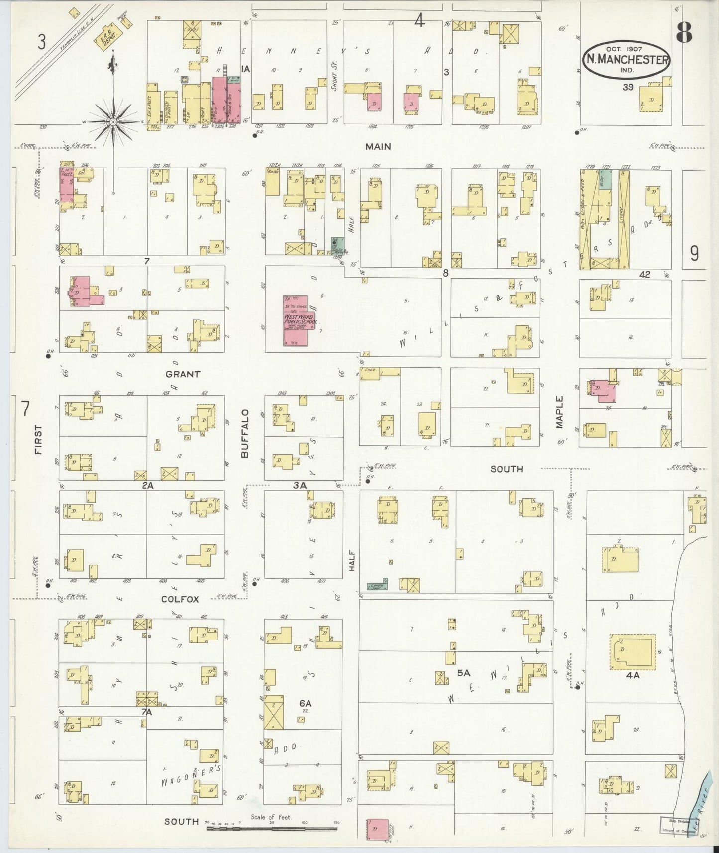 Sanborn Fire Insurance Map from North Manchester, Wabash County, Indiana. (1907), Sheet 8 – Historic Sanborn Fire Insurance Map Print