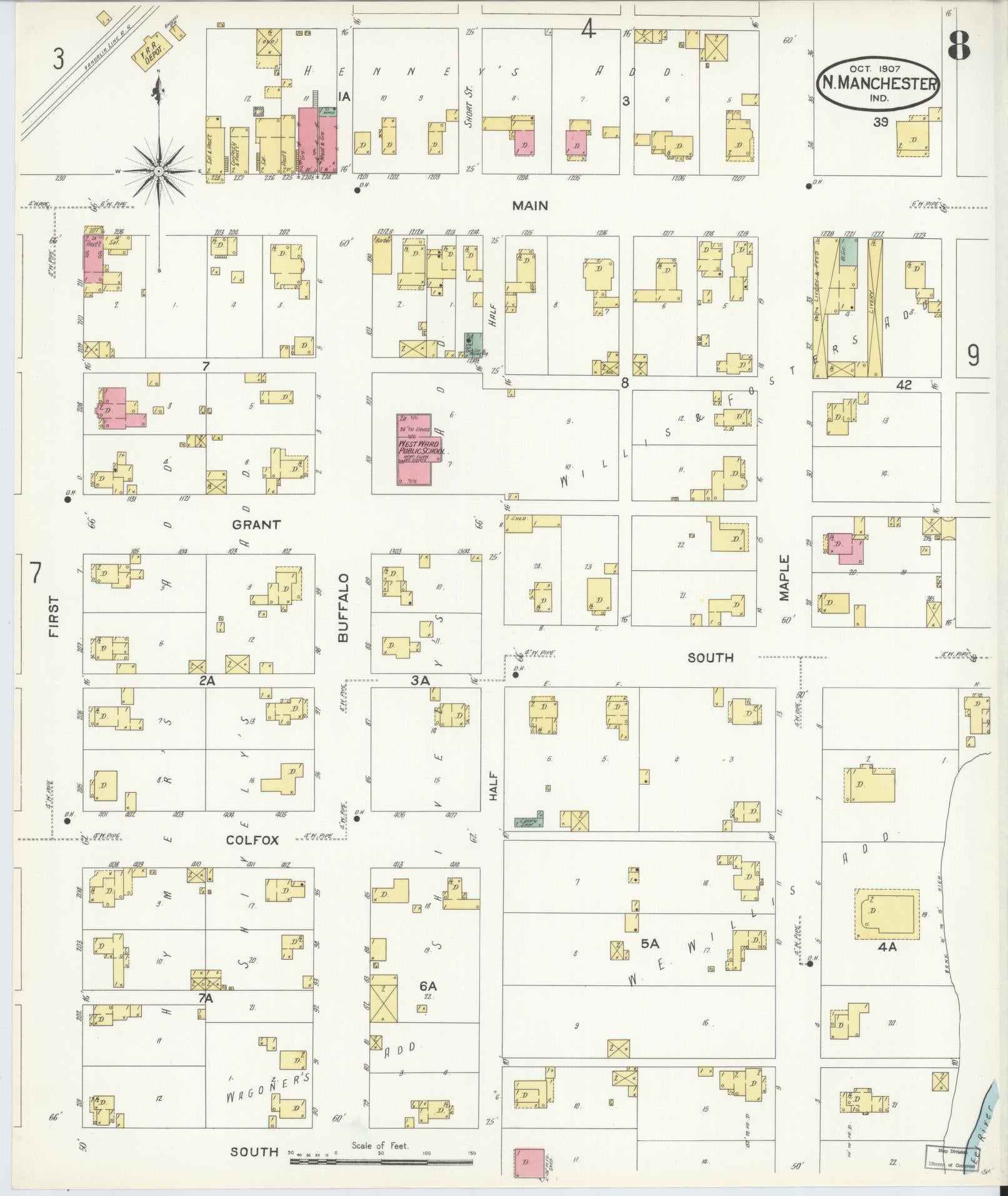 Sanborn Fire Insurance Map from North Manchester, Wabash County, Indiana. (1907), Sheet 8 – Historic Sanborn Fire Insurance Map Print