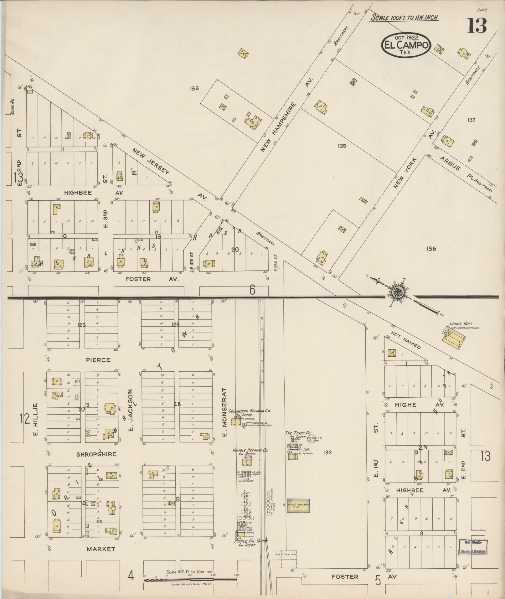 Sanborn Fire Insurance Map from El Campo, Wharton County, Texas (1922), Sheet #0013 - Historic Sanborn Fire Insurance Map Print, vintage old map wall art, antique decor, genealogy gift, Texas Texas map