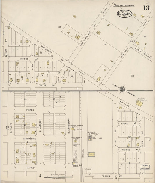 Sanborn Fire Insurance Map from El Campo, Wharton County, Texas (1922), Sheet #0013 - Historic Sanborn Fire Insurance Map Print, vintage old map wall art, antique decor, genealogy gift, Texas Texas map