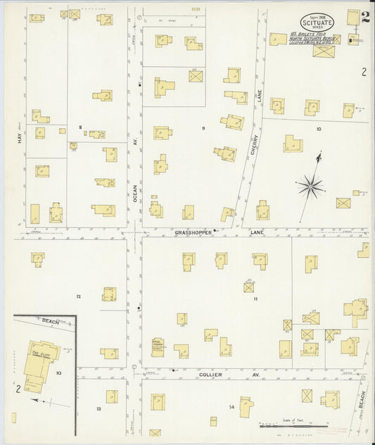 Sanborn Fire Insurance Map from Scituate, Plymouth County, Massachusetts (1908), Sheet #0002 - Historic Sanborn Fire Insurance Map Print, vintage old map wall art, antique decor, genealogy gift, Massachusetts Massachusetts map