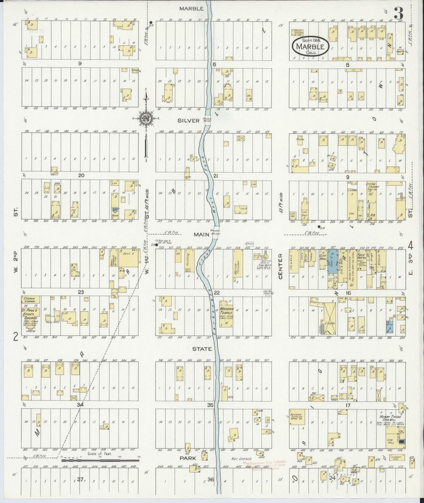 Sanborn Fire Insurance Map from Marble, Gunnison County, Colorado (1914), Sheet #0003 - Historic Sanborn Fire Insurance Map Print, vintage old map wall art, antique decor, genealogy gift, Colorado Colorado map