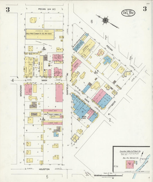 Sanborn Fire Insurance Map from Del Rio, Val Verde County, Texas (1924), Sheet #0003 - Historic Sanborn Fire Insurance Map Print, vintage old map wall art, antique decor, genealogy gift, Texas Texas map