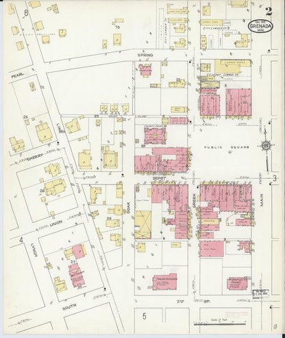 Sanborn Fire Insurance Map from Grenada, Grenada County, Mississippi (1913), Sheet #0002 - Complete Map Set gallery image, historic Sanborn map, vintage wall art, Mississippi Mississippi