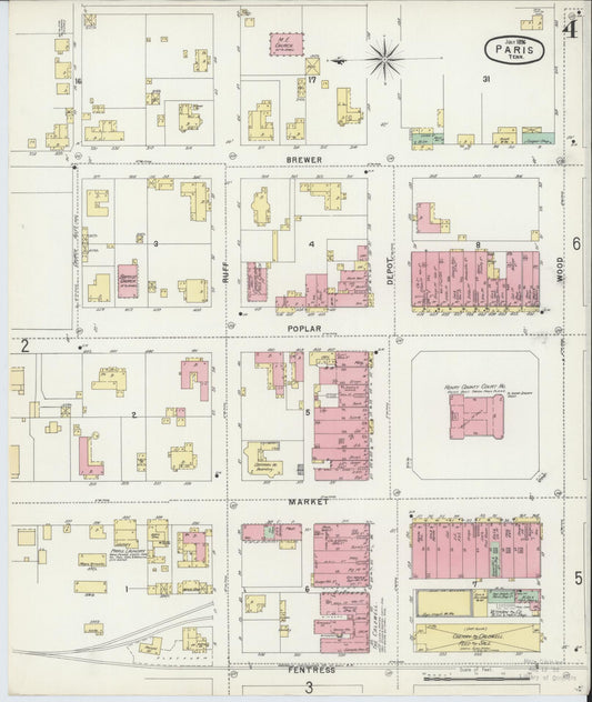 Sanborn Fire Insurance Map from Paris, Henry County, Tennessee (1896), Sheet #0004 - Historic Sanborn Fire Insurance Map Print, vintage old map wall art, antique decor, genealogy gift, Tennessee Tennessee map
