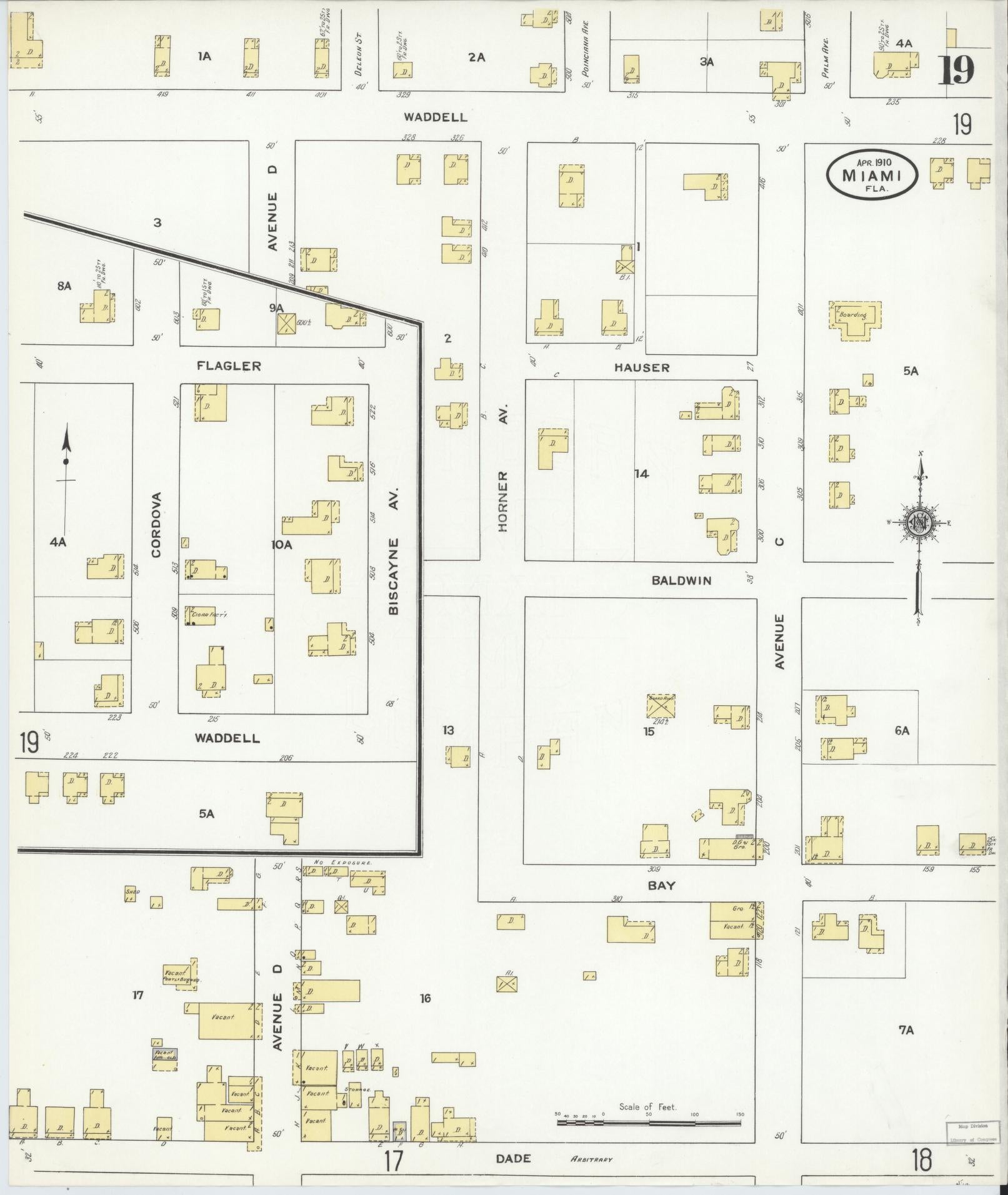 Sanborn Fire Insurance Map from Miami, Dade County, Florida (1910), Sheet #0019 - Complete Map Set gallery image, historic Sanborn map, vintage wall art, Florida Florida