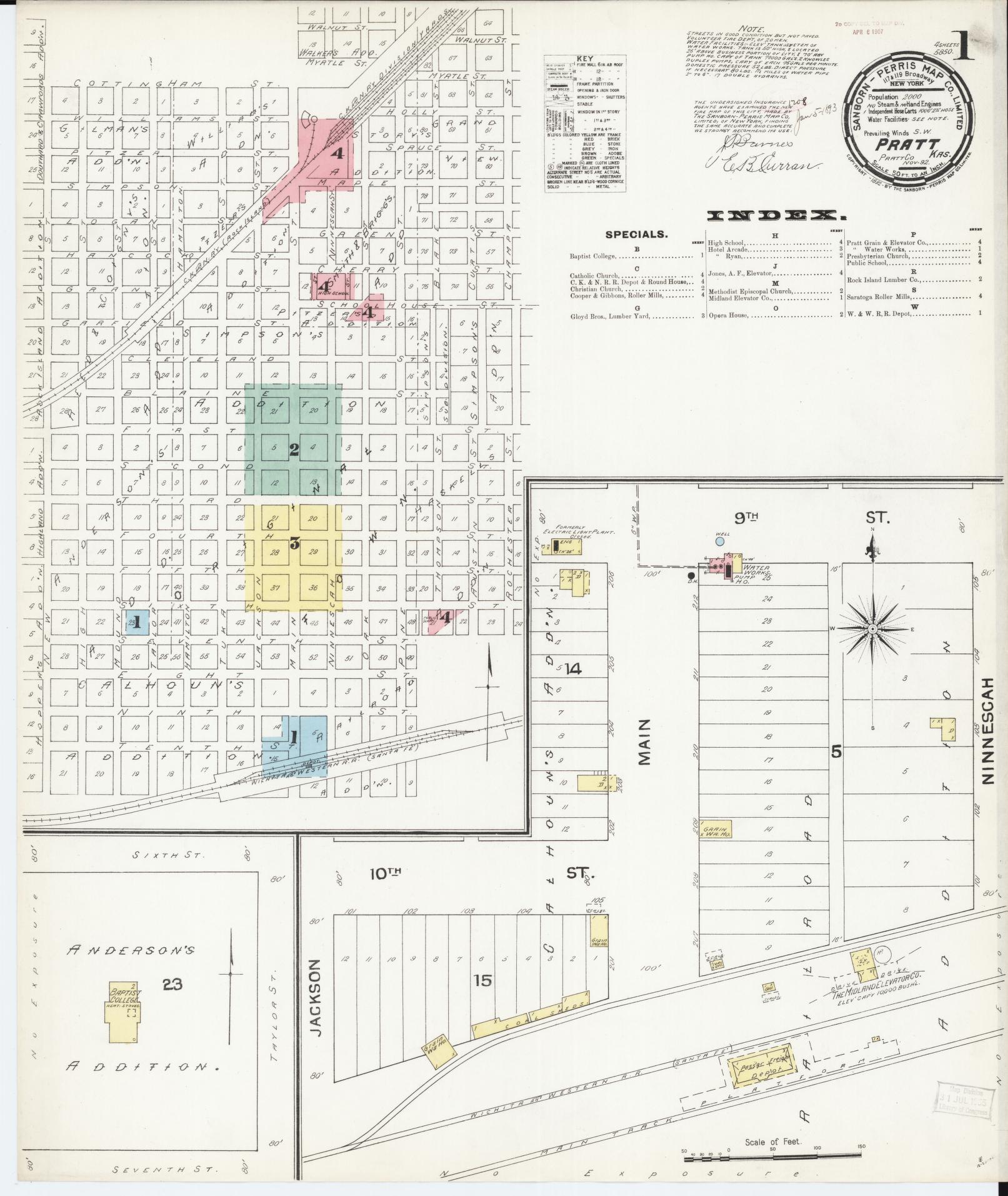 Sanborn Fire Insurance Map from Pratt, Pratt County, Kansas. (1892) – Historic Sanborn Fire Insurance Map Print