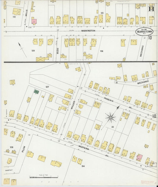 Sanborn Fire Insurance Map from Morristown, Morris County, New Jersey (1901), Sheet #0011 - Historic Sanborn Fire Insurance Map Print, vintage old map wall art, antique decor, genealogy gift, New Jersey New Jersey map