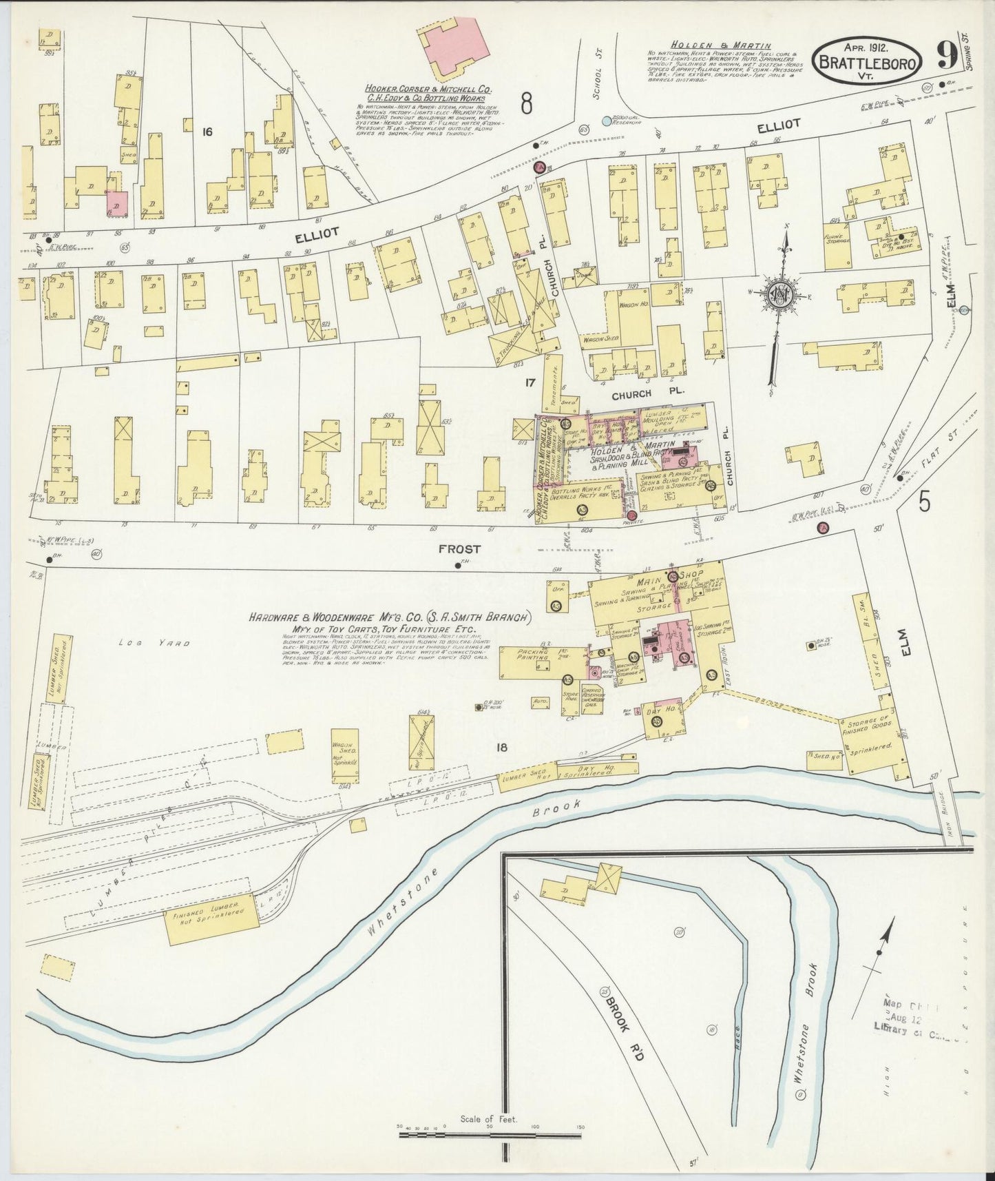 Sanborn Fire Insurance Map from Brattleboro, Windham County, Vermont (1912), Sheet #0009 - Complete Map Set gallery image, historic Sanborn map, vintage wall art, Vermont Vermont