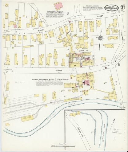 Sanborn Fire Insurance Map from Brattleboro, Windham County, Vermont (1912), Sheet #0009 - Complete Map Set gallery image, historic Sanborn map, vintage wall art, Vermont Vermont