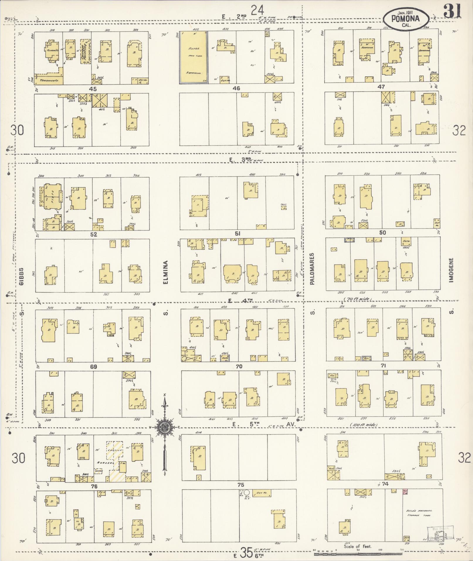 Sanborn Fire Insurance Map from Pomona, Los Angeles County, California (1911), Sheet #0031 - Complete Map Set gallery image, historic Sanborn map, vintage wall art, California California