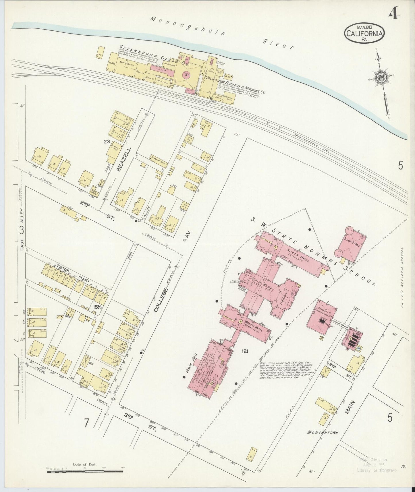 Sanborn Fire Insurance Map from California, Washington County, Pennsylvania (1913), Sheet #0004 - Historic Sanborn Fire Insurance Map Print, vintage old map wall art, antique decor, genealogy gift, Pennsylvania Pennsylvania map