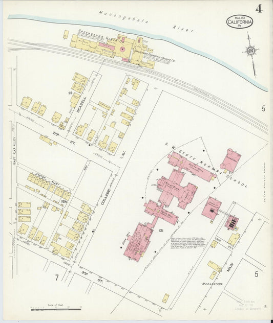 Sanborn Fire Insurance Map from California, Washington County, Pennsylvania (1913), Sheet #0004 - Historic Sanborn Fire Insurance Map Print, vintage old map wall art, antique decor, genealogy gift, Pennsylvania Pennsylvania map