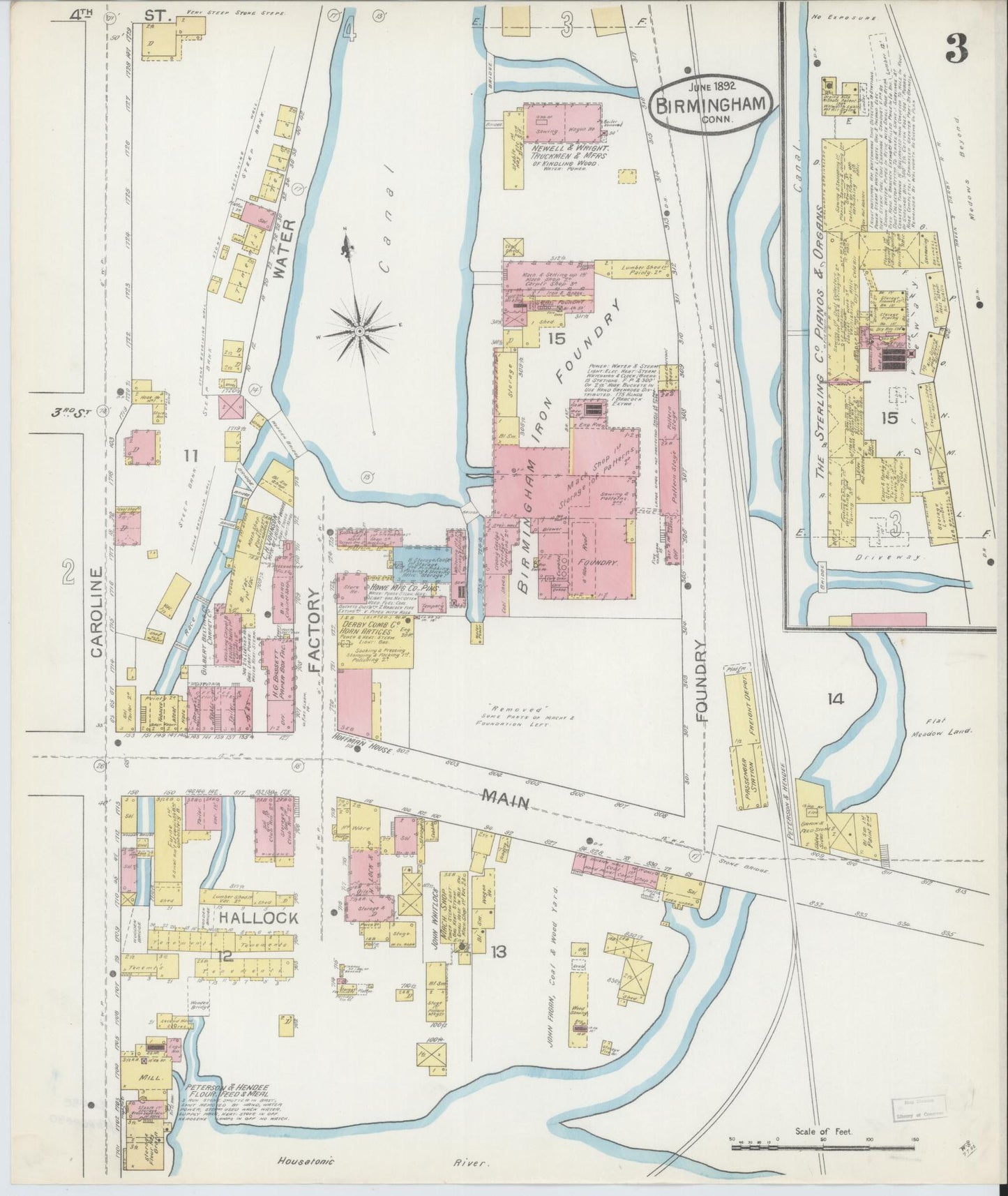 Sanborn Fire Insurance Map from Birmingham, New Haven County, Connecticut (1892), Sheet #0003 - Complete Map Set gallery image, historic Sanborn map, vintage wall art, Connecticut Connecticut
