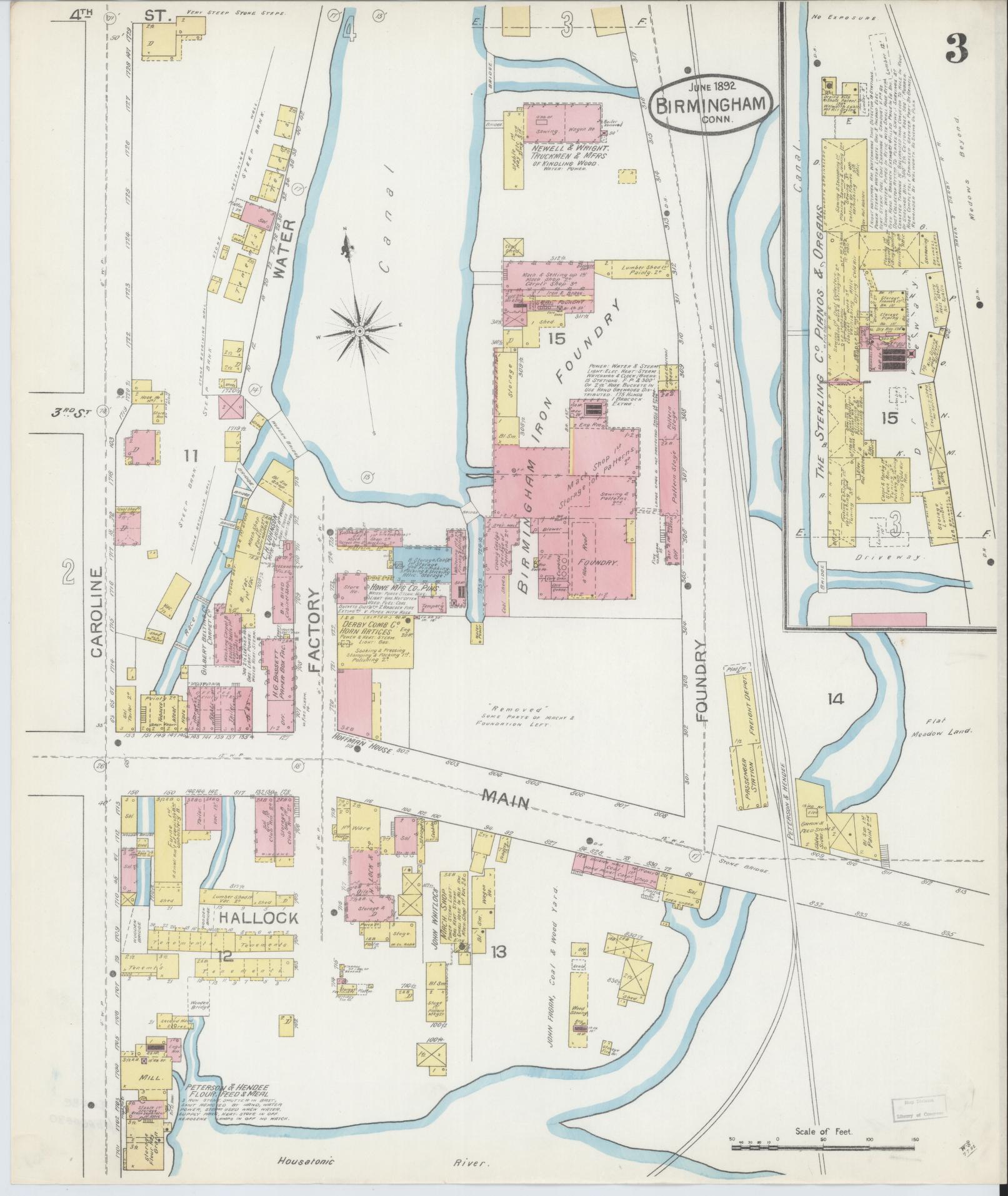 Sanborn Fire Insurance Map from Birmingham, New Haven County, Connecticut (1892), Sheet #0003 - Complete Map Set gallery image, historic Sanborn map, vintage wall art, Connecticut Connecticut