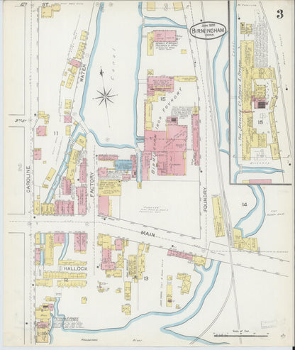 Sanborn Fire Insurance Map from Birmingham, New Haven County, Connecticut (1892), Sheet #0003 - Complete Map Set gallery image, historic Sanborn map, vintage wall art, Connecticut Connecticut