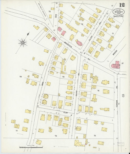 Sanborn Fire Insurance Map from Derby, New Haven County, Connecticut (1901), Sheet #0012 - Historic Sanborn Fire Insurance Map Print, vintage old map wall art, antique decor, genealogy gift, Connecticut Connecticut map