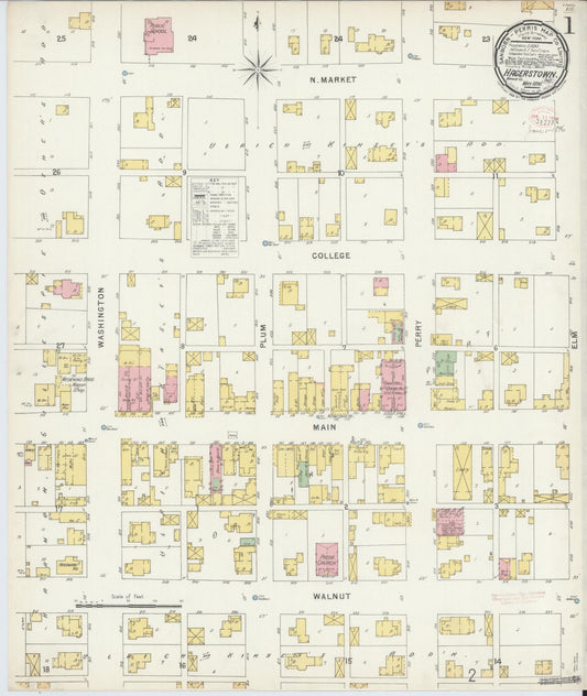 Sanborn Fire Insurance Map from Hagerstown, Wayne County, Indiana (1896), Sheet #0001 - Historic Sanborn Fire Insurance Map Print, vintage old map wall art, antique decor, genealogy gift, Indiana Indiana map