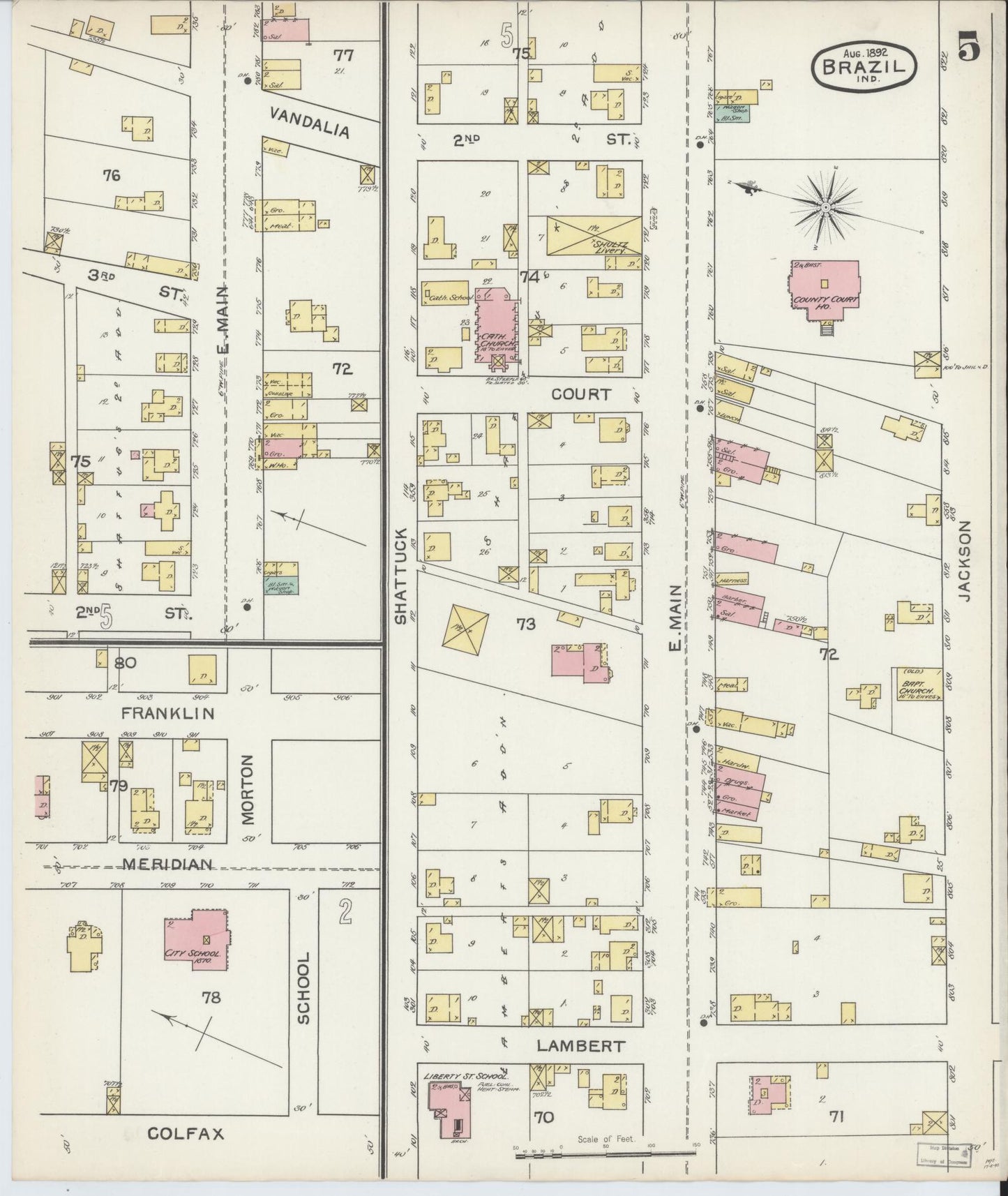 Sanborn Fire Insurance Map from Brazil, Clay County, Indiana (1892), Sheet #0005 - Complete Map Set gallery image, historic Sanborn map, vintage wall art, Indiana Indiana