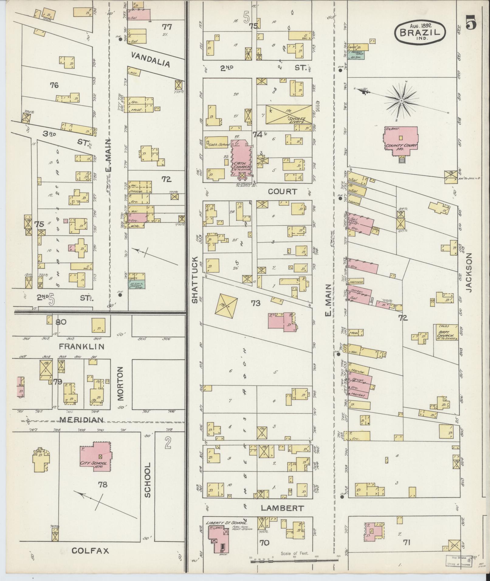 Sanborn Fire Insurance Map from Brazil, Clay County, Indiana (1892), Sheet #0005 - Complete Map Set gallery image, historic Sanborn map, vintage wall art, Indiana Indiana