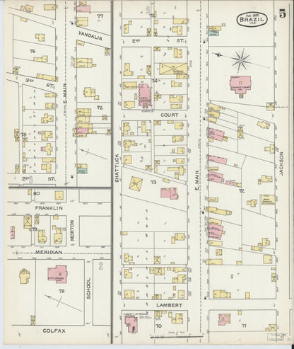 Sanborn Fire Insurance Map from Brazil, Clay County, Indiana (1892), Sheet #0005 - Complete Map Set gallery image, historic Sanborn map, vintage wall art, Indiana Indiana