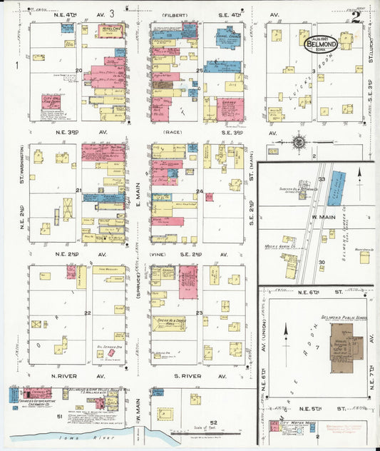 Sanborn Fire Insurance Map from Belmond, Wright County, Iowa (1921), Sheet #0002 - Historic Sanborn Fire Insurance Map Print, vintage old map wall art