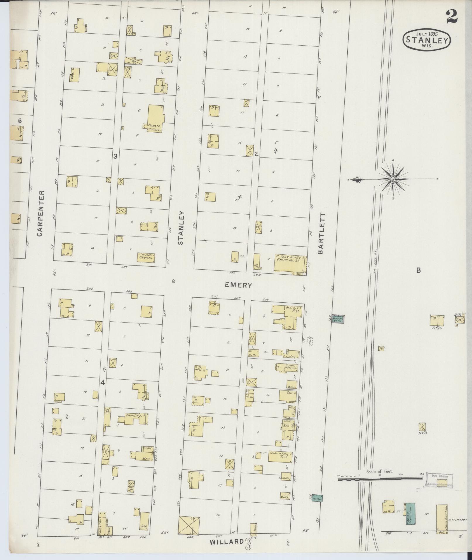 Sanborn Fire Insurance Map from Stanley, Chippewa County, Wisconsin (1895), Sheet #0002 - Historic Sanborn Fire Insurance Map Print, vintage old map wall art, antique decor, genealogy gift, Wisconsin Wisconsin map