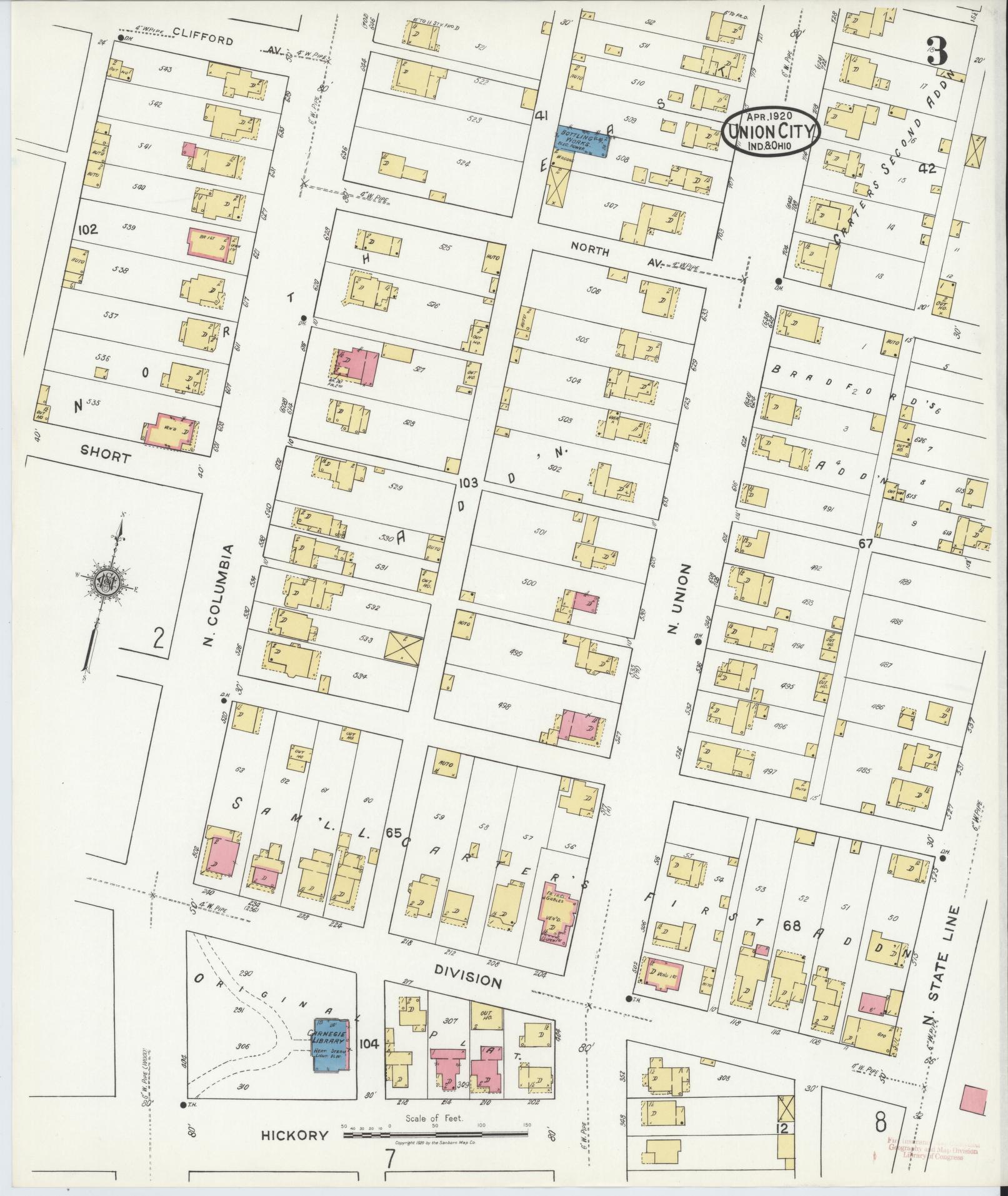 Sanborn Fire Insurance Map from Union City, Randolph County, Indiana (1920), Sheet #0003 - Complete Map Set gallery image, historic Sanborn map, vintage wall art, Indiana Indiana