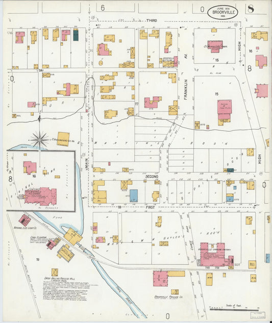 Sanborn Fire Insurance Map from Brookville, Franklin County, Indiana (1906), Sheet #0008 - Historic Sanborn Fire Insurance Map Print, vintage old map wall art, antique decor, genealogy gift, Indiana Indiana map