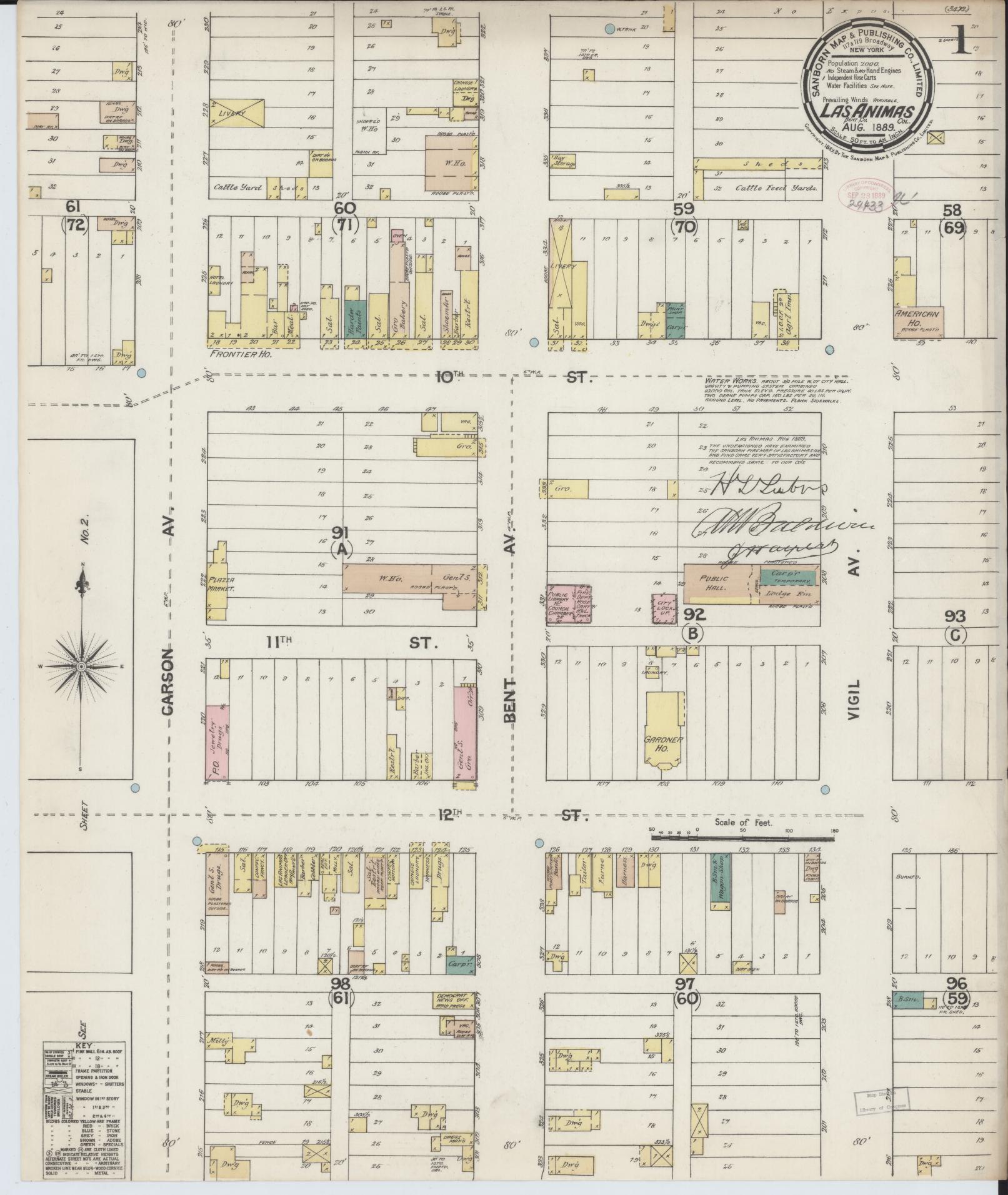 Sanborn Fire Insurance Map from Las Animas, Bent County, Colorado (1889), Sheet #0001 - Historic Sanborn Fire Insurance Map Print, vintage old map wall art, antique decor, genealogy gift, Colorado Colorado map