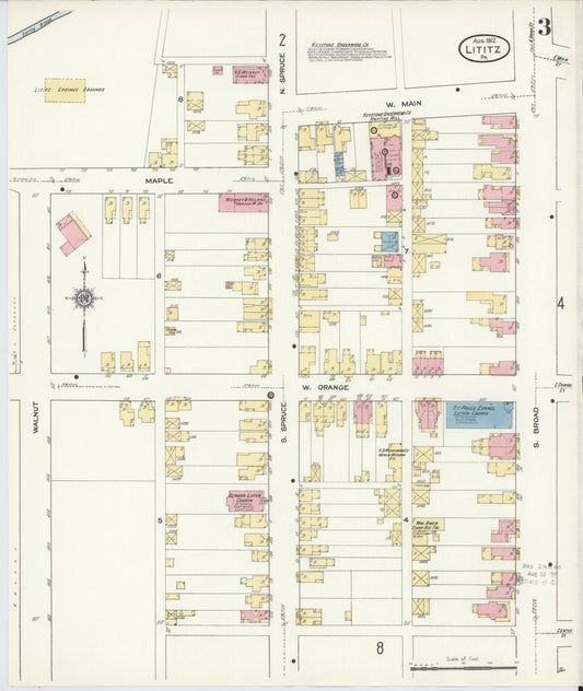 Sanborn Fire Insurance Map from Lititz, Lancaster County, Pennsylvania (1912), Sheet #0003 - Historic Sanborn Fire Insurance Map Print, vintage old map wall art, antique decor, genealogy gift, Pennsylvania Pennsylvania map