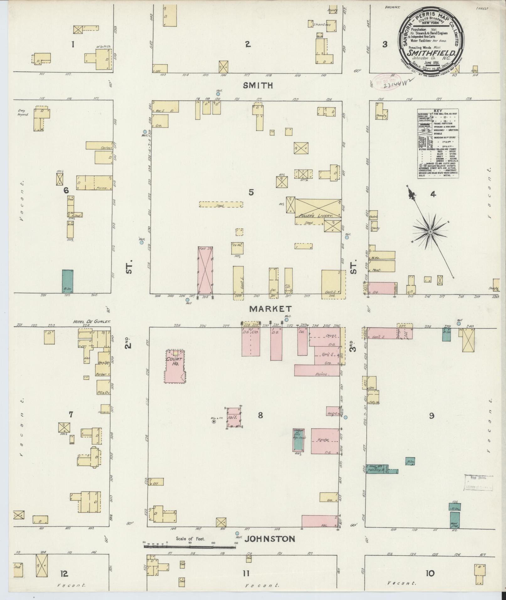 Sanborn Fire Insurance Map from Smithfield, Johnston County, North Carolina (1891), Sheet #0001 - Historic Sanborn Fire Insurance Map Print, vintage old map wall art, antique decor, genealogy gift, North Carolina North Carolina map