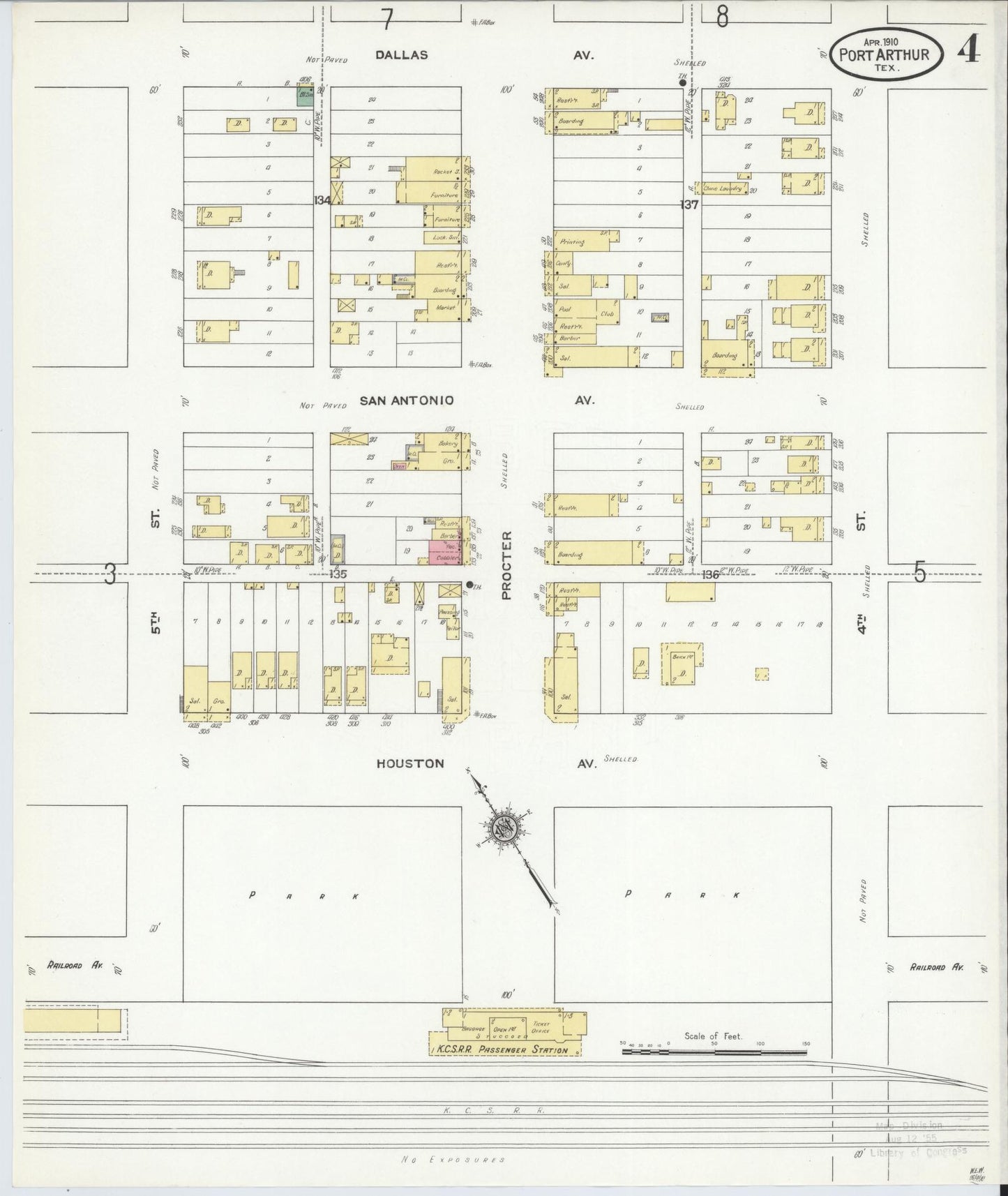 Sanborn Fire Insurance Map from Port Arthur, Jefferson County, Texas (1910), Sheet #0004 - Complete Map Set gallery image, historic Sanborn map, vintage wall art, Texas Texas