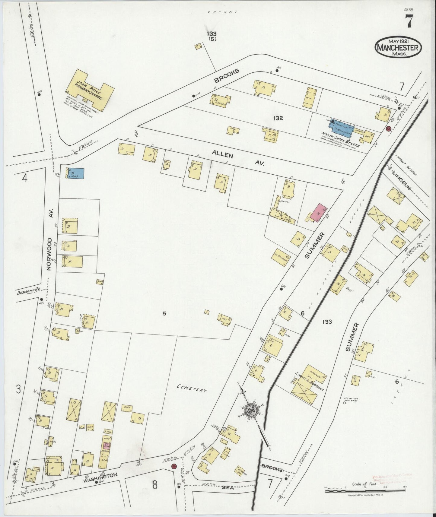 Sanborn Fire Insurance Map from Manchester, Essex County, Massachusetts (1921), Sheet #0007 - Complete Map Set gallery image, historic Sanborn map, vintage wall art, Massachusetts Massachusetts