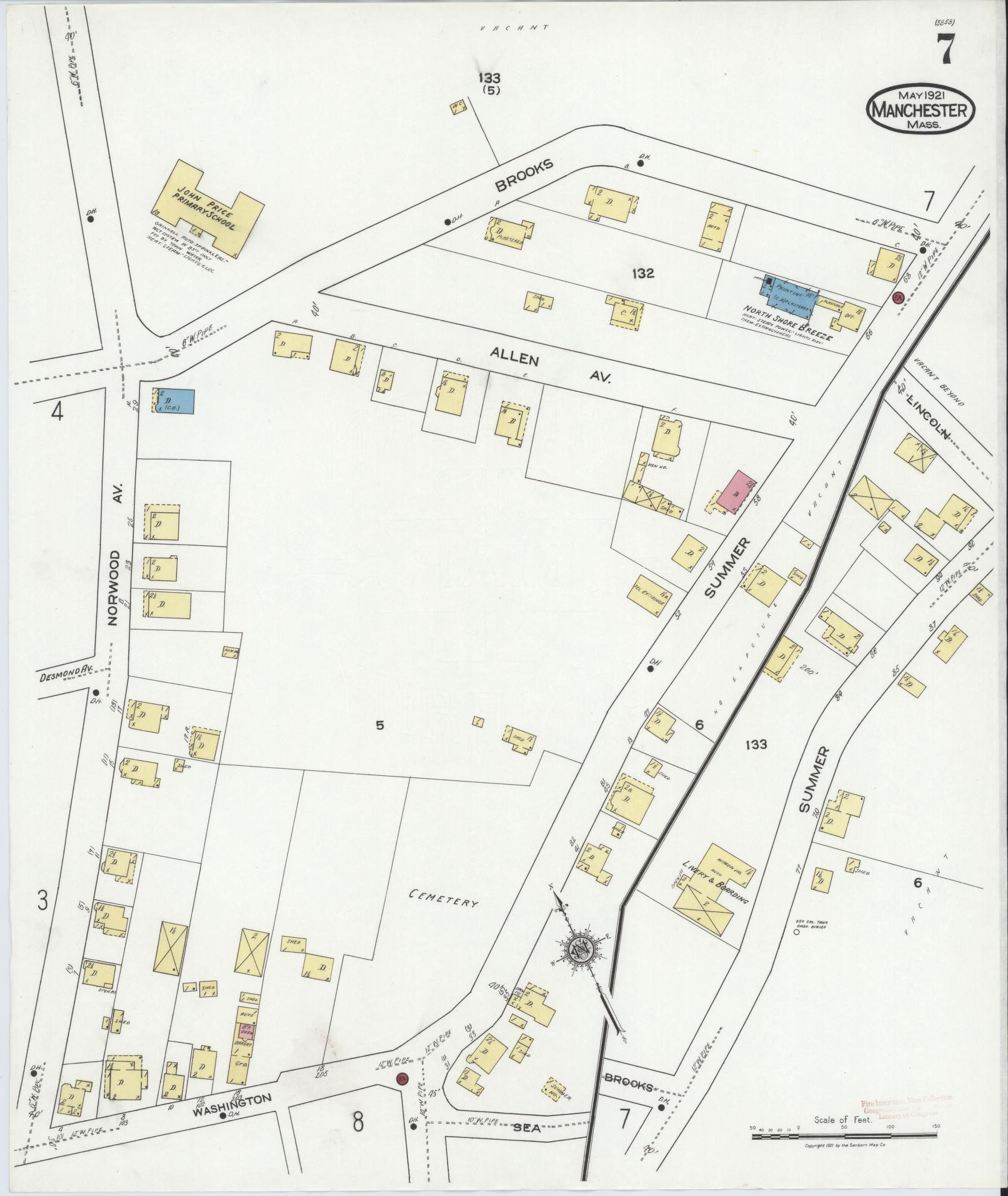 Sanborn Fire Insurance Map from Manchester, Essex County, Massachusetts (1921), Sheet #0007 - Complete Map Set gallery image, historic Sanborn map, vintage wall art, Massachusetts Massachusetts