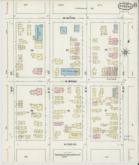 Sanborn Fire Insurance Map from Oswego, Oswego County, New York (1890), Sheet #0008 - Historic Sanborn Fire Insurance Map Print, vintage old map wall art, antique decor, genealogy gift, New York New York map