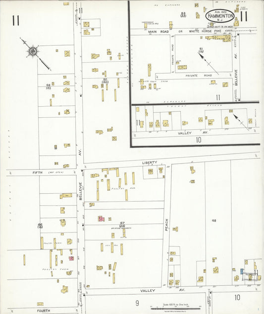 Sanborn Fire Insurance Map from Hammonton, Atlantic County, New Jersey (1923), Sheet #0011 - Historic Sanborn Fire Insurance Map Print, vintage old map wall art, antique decor, genealogy gift, New Jersey New Jersey map