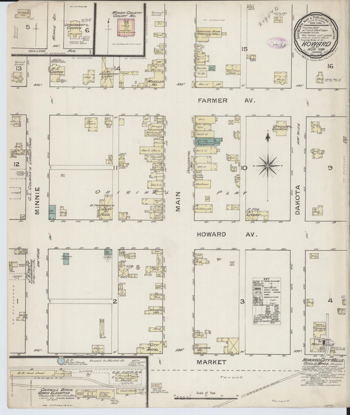 Sanborn Fire Insurance Map from Howard, Miner County, South Dakota (1886), Sheet #0001 - Historic Sanborn Fire Insurance Map Print, vintage old map wall art, antique decor, genealogy gift, South Dakota South Dakota map