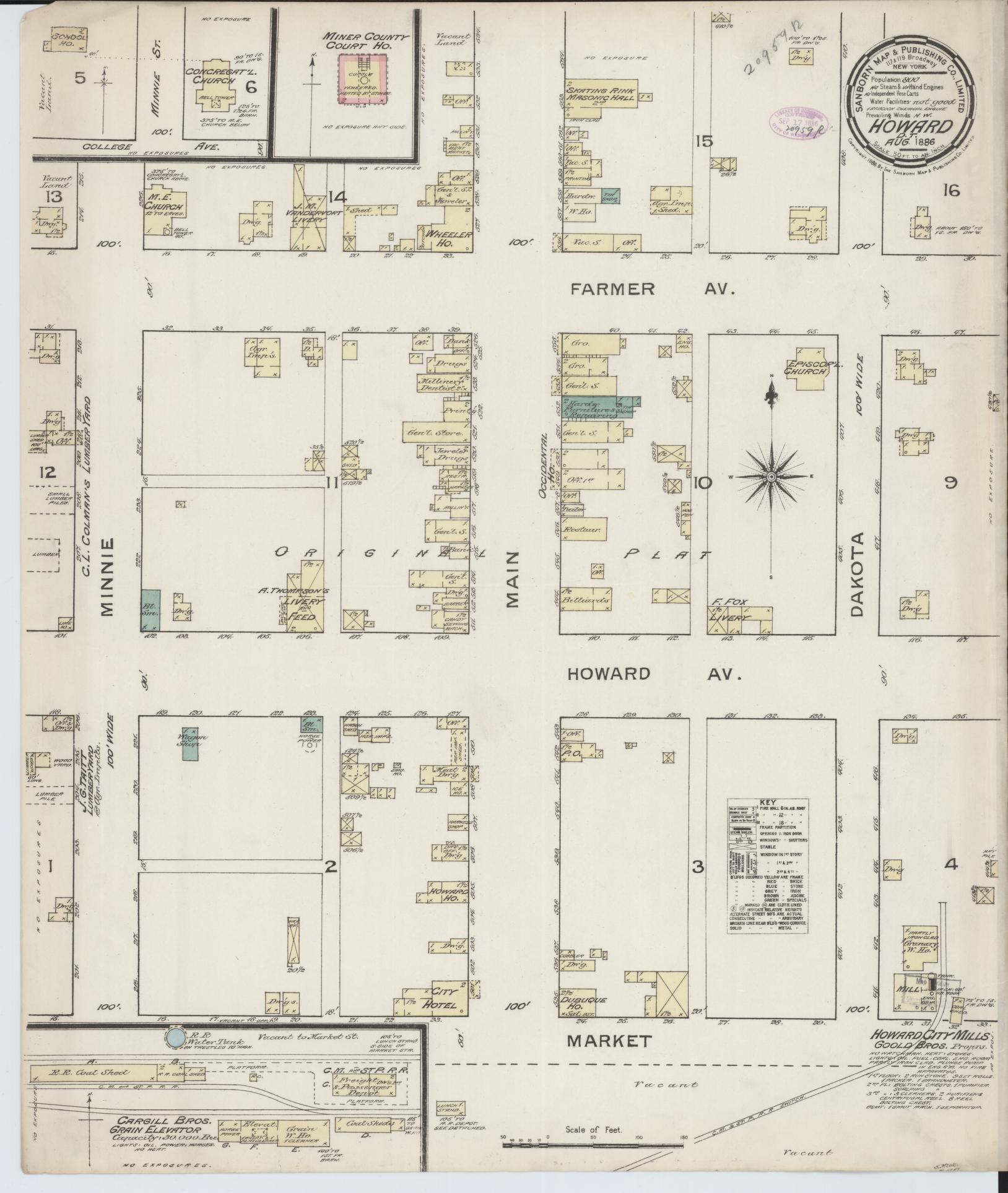 Sanborn Fire Insurance Map from Howard, Miner County, South Dakota (1886), Sheet #0001 - Historic Sanborn Fire Insurance Map Print, vintage old map wall art, antique decor, genealogy gift, South Dakota South Dakota map