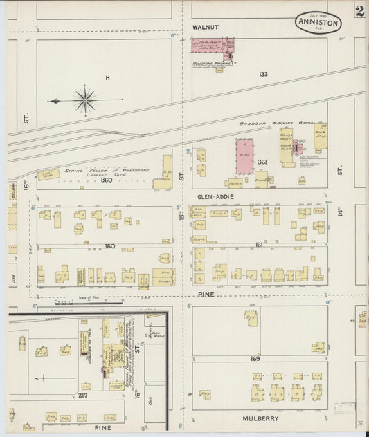 Sanborn Fire Insurance Map from Anniston, Calhoun County, Alabama (1890), Sheet #0002 - Historic Sanborn Fire Insurance Map Print, vintage old map wall art, antique decor, genealogy gift, Alabama Alabama map