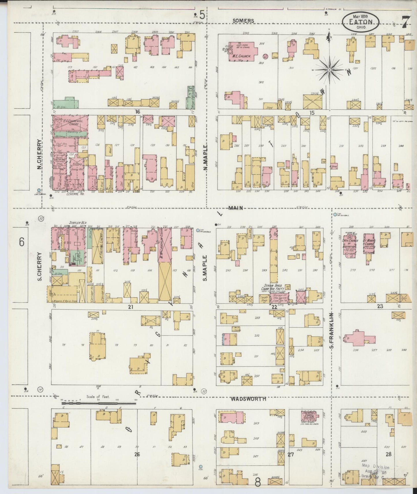 Sanborn Fire Insurance Map from Eaton, Preble County, Ohio (1899), Sheet #0007 - Complete Map Set gallery image, historic Sanborn map, vintage wall art, Ohio Ohio